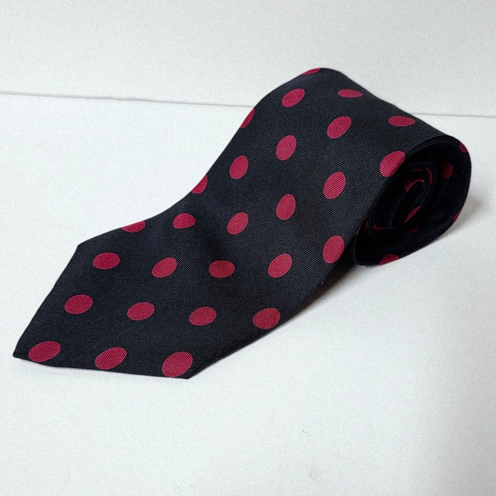 Bert Pulitzer Mens Necktie Silk Red Polka Dot Navy Blue Business Formal‎